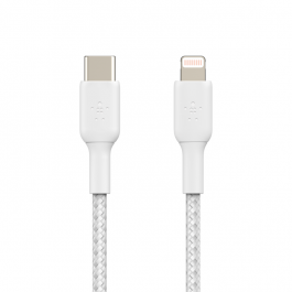 Cablu de date Belkin BOOST CHARGE USB-C la Lightning, Braided, 1m, Alb