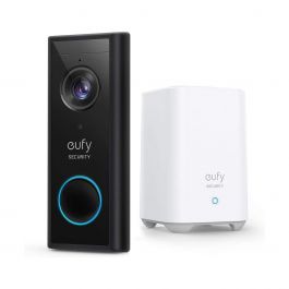Kit sonerie video wireless + HomeBase EUFY E82101W4, 2K HD, Wi-Fi, negru-alb