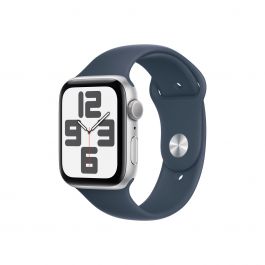 Resigilat: Apple Watch SE GPS, 44mm Silver Aluminium Case, Storm Blue Sport Band - S/M