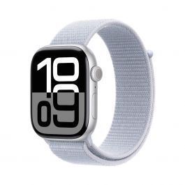 Apple Watch Series 10 GPS, 42mm Silver Aluminium Case, Blue Cloud Sport Loop