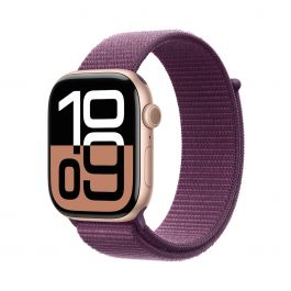 Resigilat: Apple Watch Series 10 GPS + Cellular, 42mm Rose Gold Aluminium Case, Plum Sport Loop