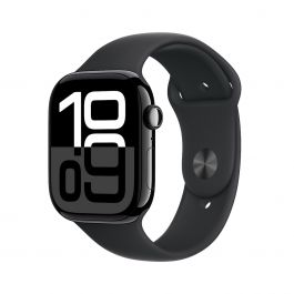 Resigilat: Apple Watch Series 10 GPS, 46mm Jet Black Aluminium Case, Black Sport Band - M/L