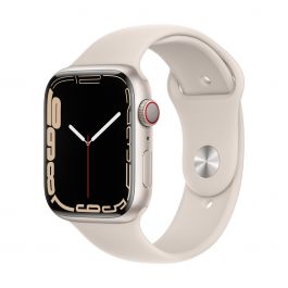 Resigilat: Apple Watch 7 GPS + Cellular, 45mm Starlight Aluminium Case, Starlight Sport Band