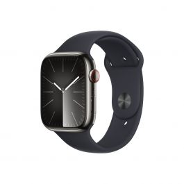 Apple Watch 9 GPS + Cellular, 45mm Graphite Stainless Steel Case, Midnight Sport Band - M/L