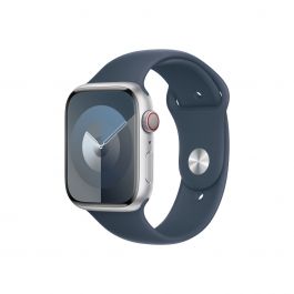 Apple Watch 9 GPS + Cellular, 45mm Silver Aluminium Case, Storm Blue Sport Band - M/L