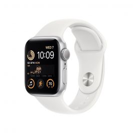 Apple Watch SE GPS, 44mm Silver Aluminium Case, White Sport Band