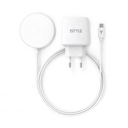 Pachet iStyle Magnetic Wireless Charging Cable 7,5W/15W - With USB-C Cable & 20W PD Charger - white
