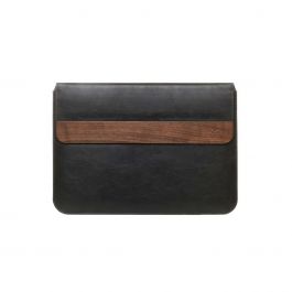Husa de protectie Woodcessories EcoPouch pentru Macbook Air (2018) / 13 Pro, Walnut / Black Leather (vegan)
