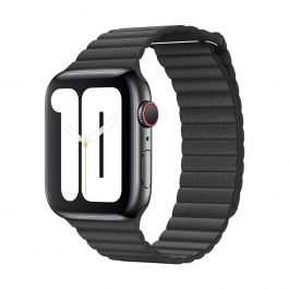 Apple Watch 44mm Band:  Black Leather Loop - Medium