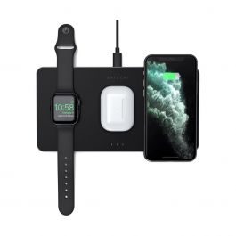 Incarcator Satechi Trio Wireless Charging Pad pentru Apple Watch, Airpods, iPhone, Negru