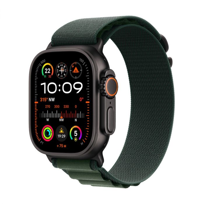 Apple Watch Ultra 2 GPS Cellular 49mm Black Titanium Case with Dark Green Alpine Loop Small