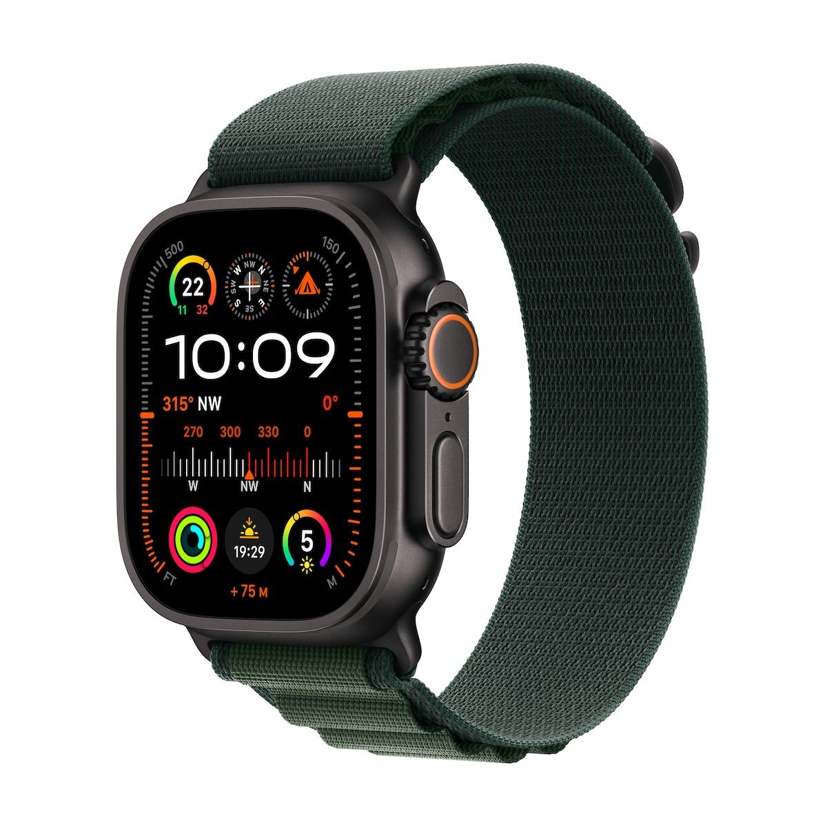 Apple Watch Ultra 2 GPS Cellular 49mm Black Titanium Case with Dark Green Alpine Loop Small