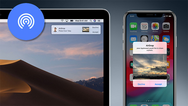 display-uri de mac si iphone comunicand prin aidrop