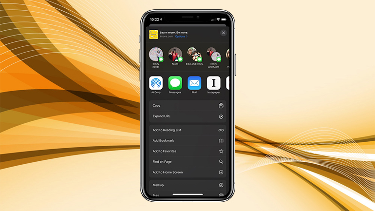 share sheet pe iphone