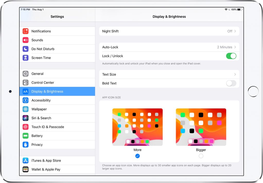setari optimizare pictograme iPad