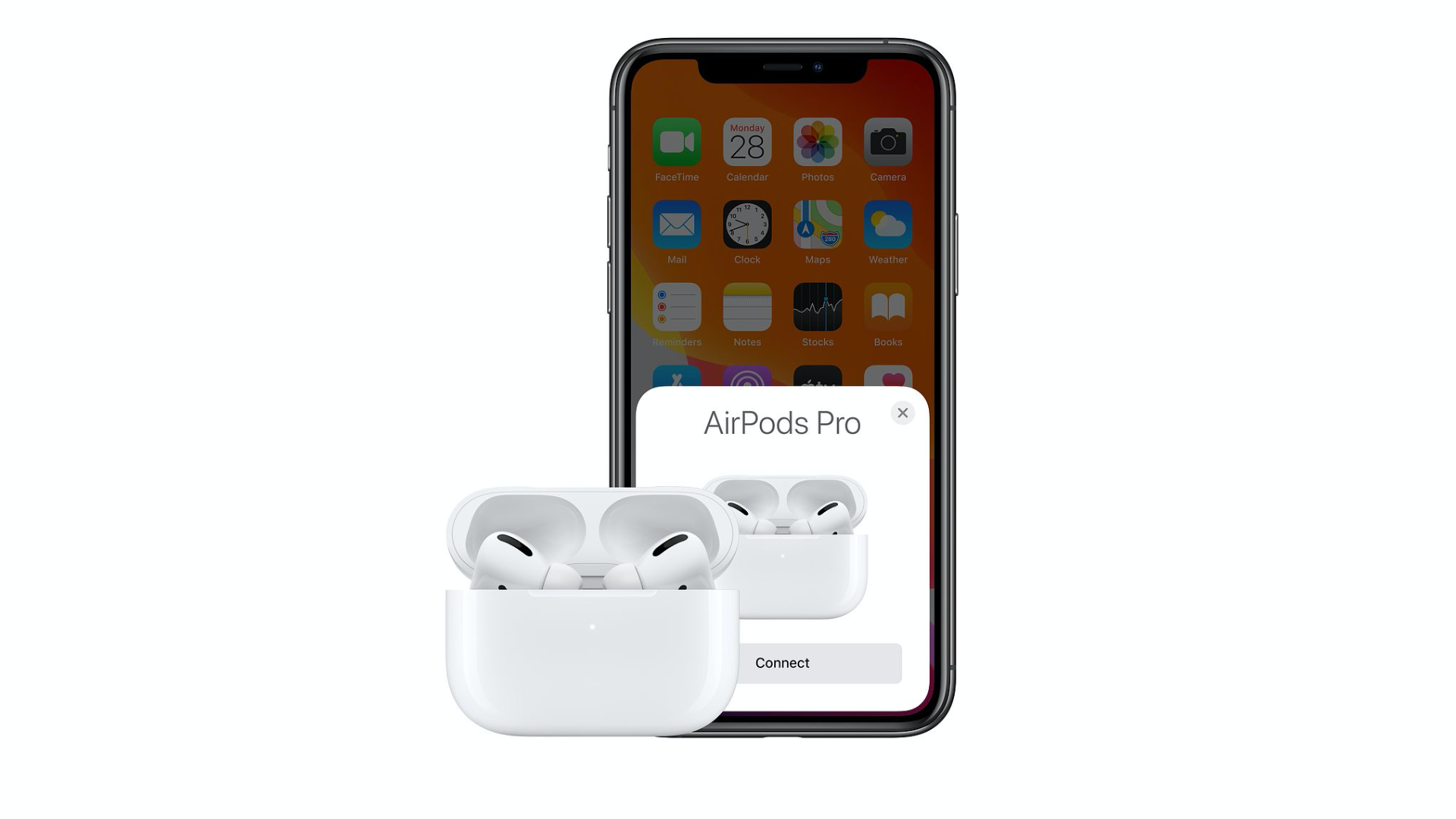 airpods pro și iphone pe fundal alb