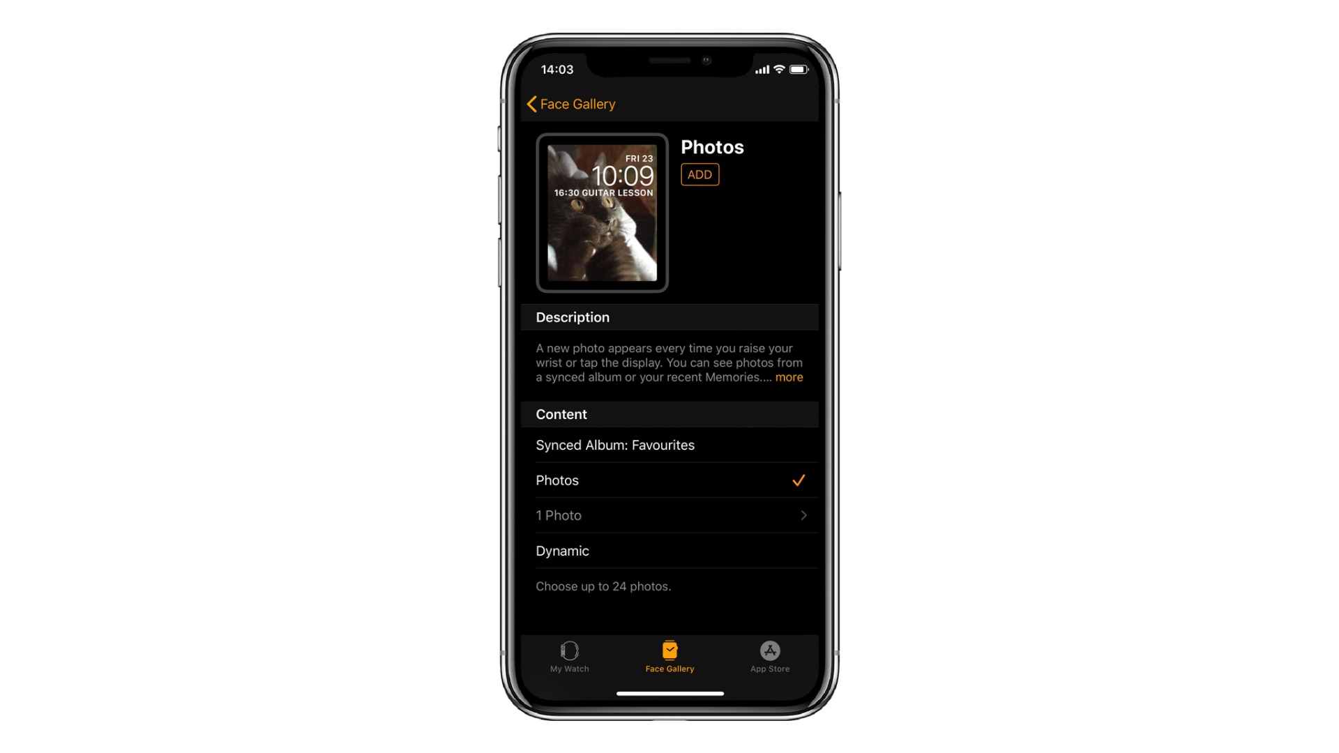 Face Gallery în aplicația Watch pe iPhone