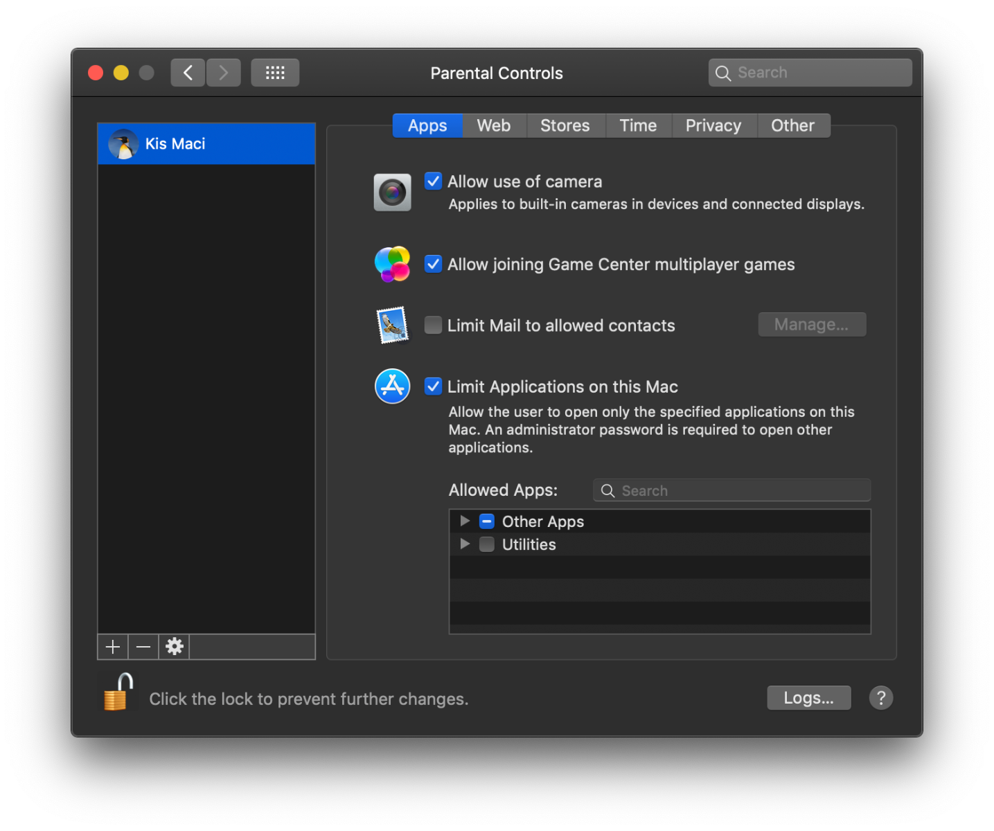 control parental meniu macOS