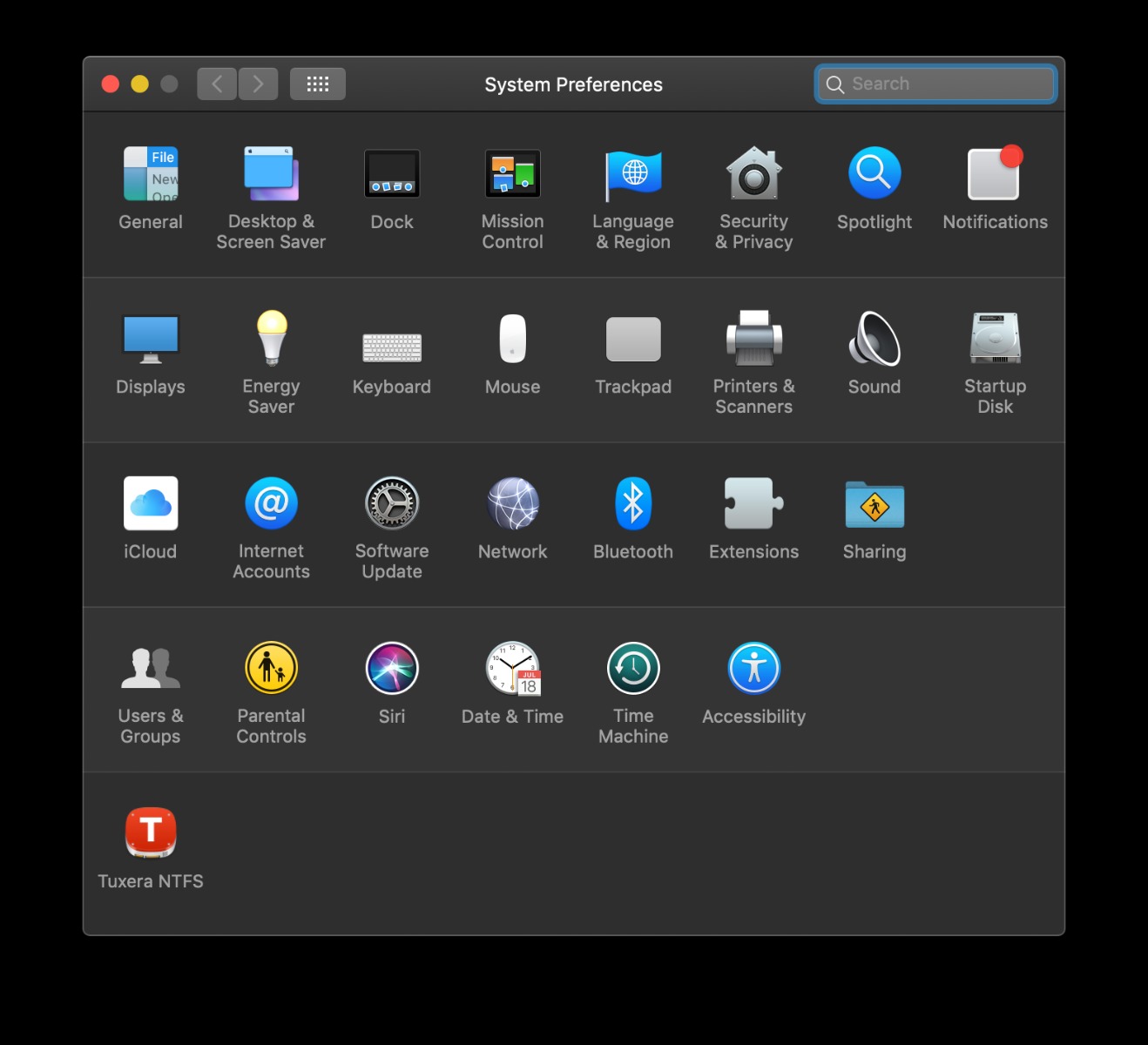 meniu system preferences