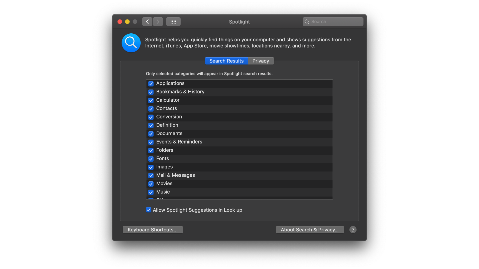 fereastra spotlight pe mac
