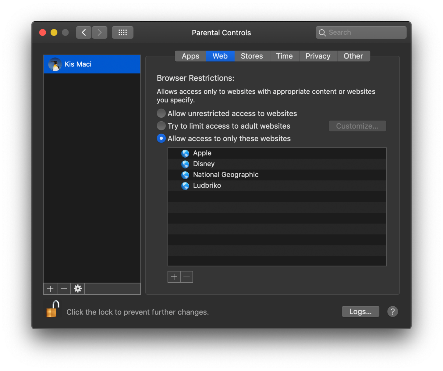 control parental meniu macOS
