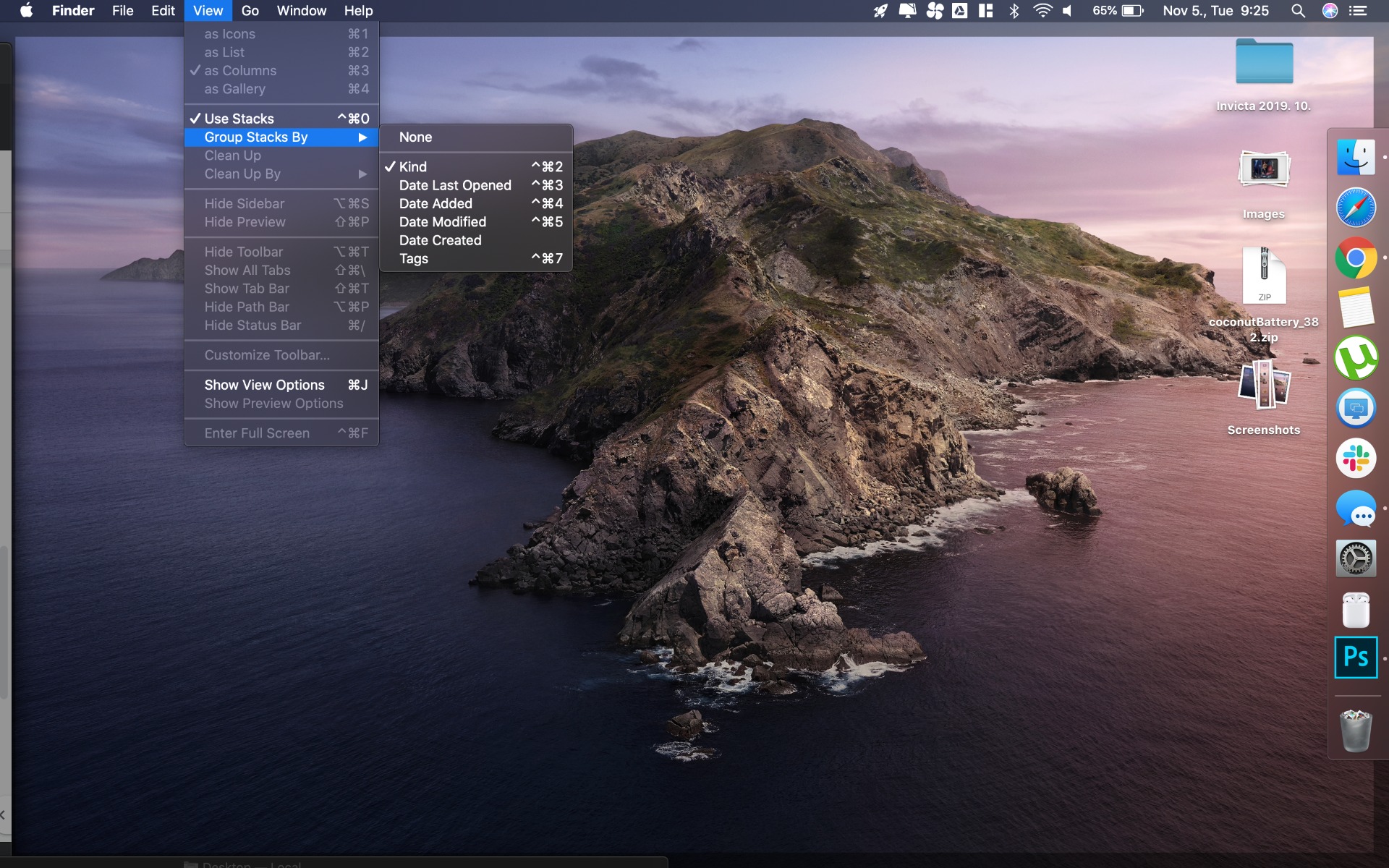 accesarea optiunii stacks de pe desktopul unui Mac