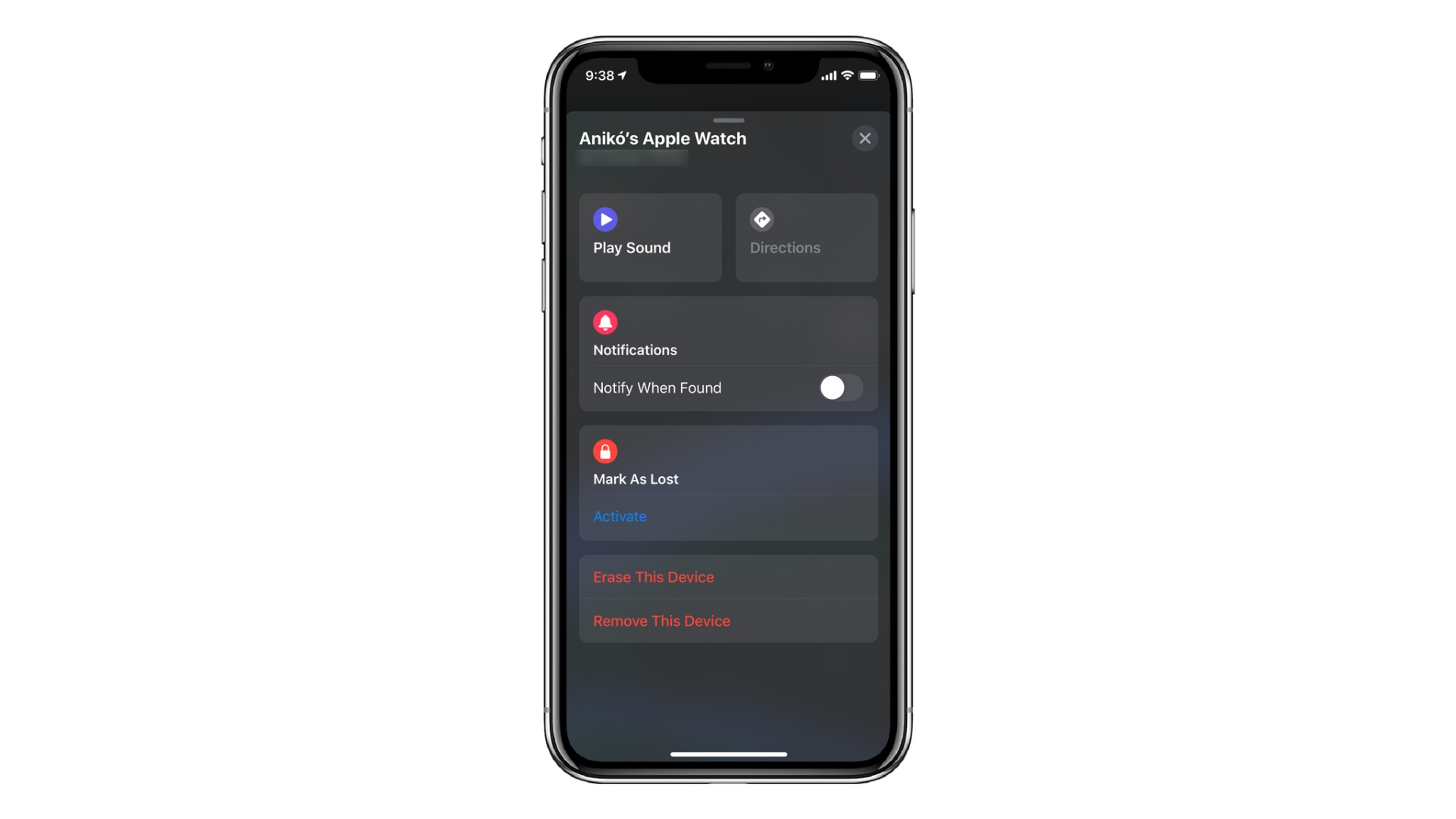 fereastra setari apple watch pe iphone