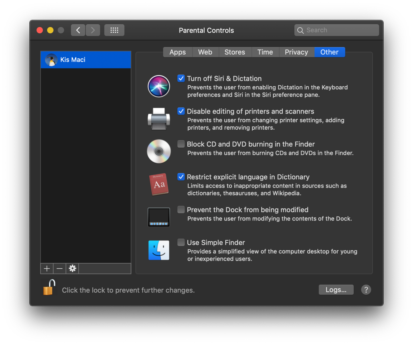 control parental meniu macOS