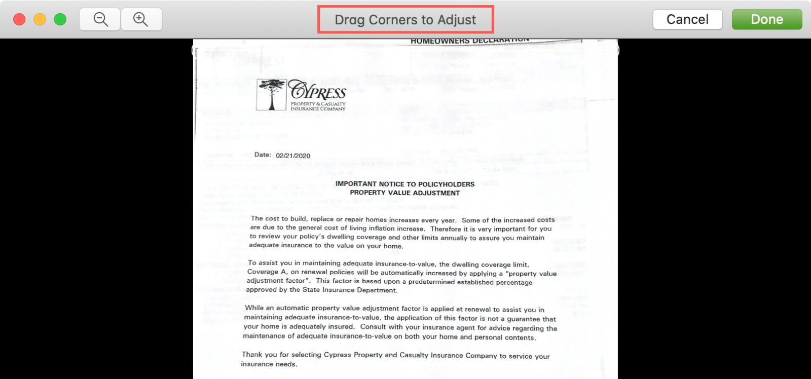 document scanat in notes pe mac